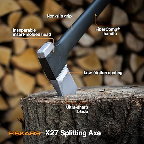 Vista 2 de Hacha Fiskars X27 Super División, Hacha de 36" para Madera de Tamaño Mediano a Grande con Mango Absorbente de Impactos, para Dividir Leña, Hoja