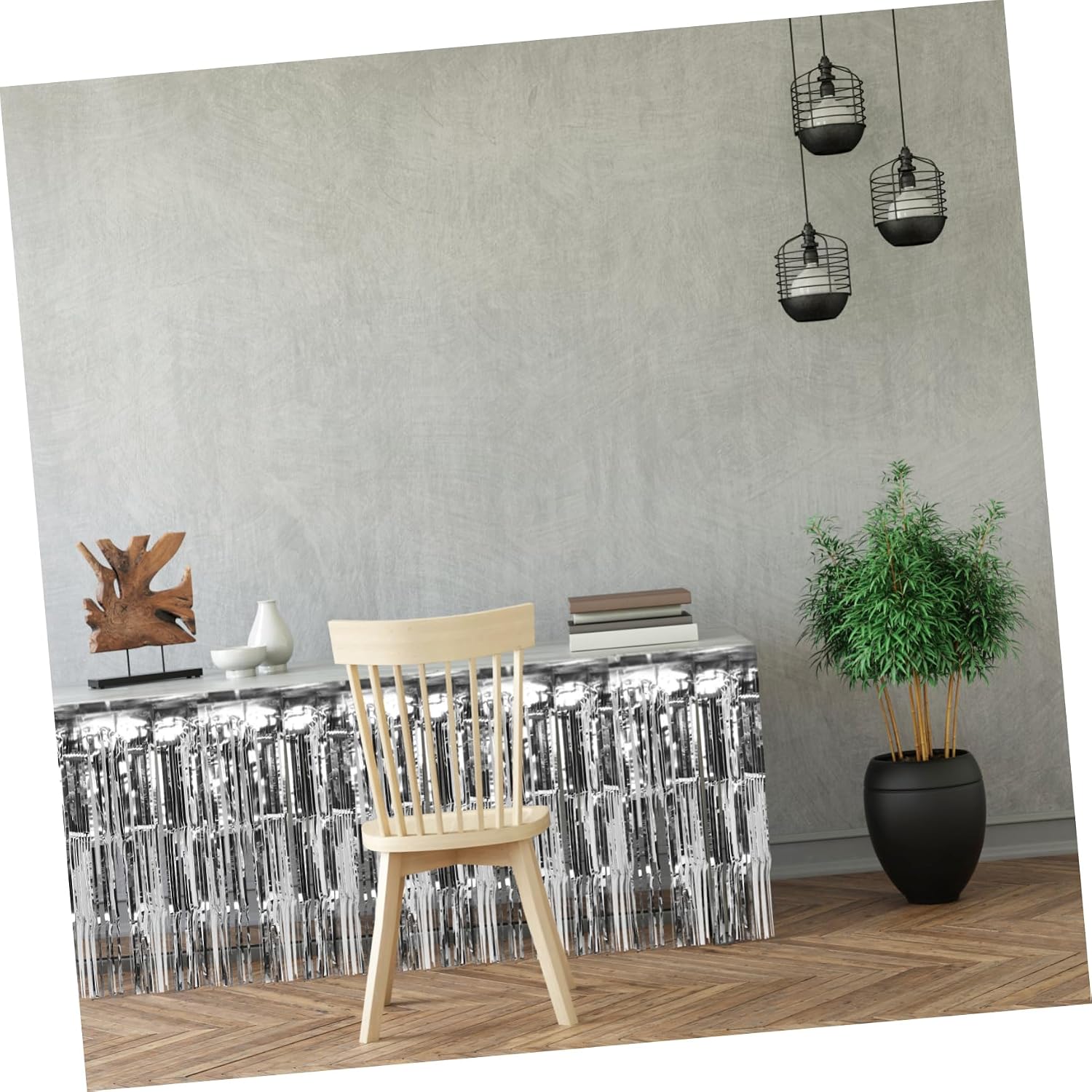 PRETYZOOM Silver Foil Fringe Table Skirt Xmas Halloween Season