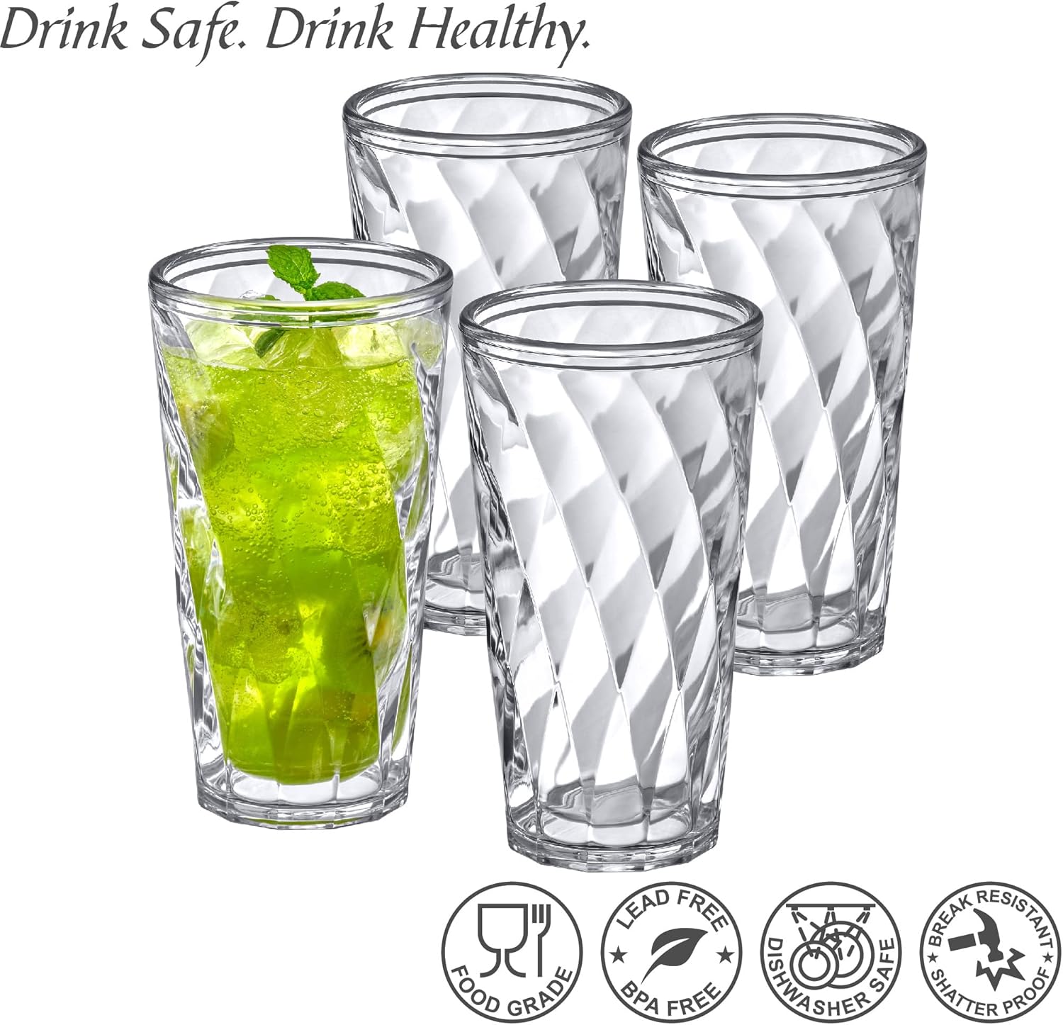 Amazing Abby - Alps - 22-Ounce Insulated Plastic Tumblers (Set of 4), Double-Wall Plastic Drinking Glasses, All-Clear High-Balls, Reusable Cups, BPA-Free, Shatter-Proof, Dishwasher-Safe - Image 3