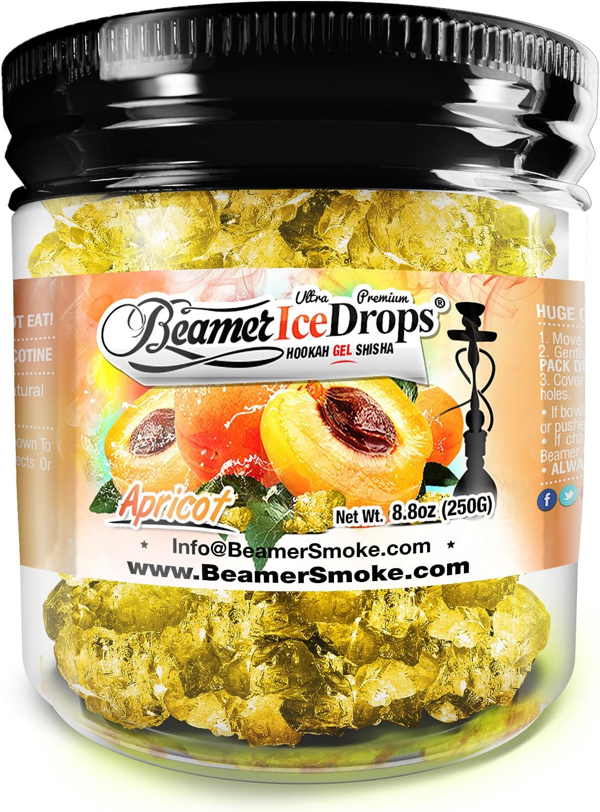 Apricot 250G Ultra Premium Beamer Ice Drops Hookah Shisha Smoking Gel. Each Bowl Lasts 2-4 Hours! USA Made, Huge Clouds, Amazing Taste! Better Taste & Clouds Than Tobacco!