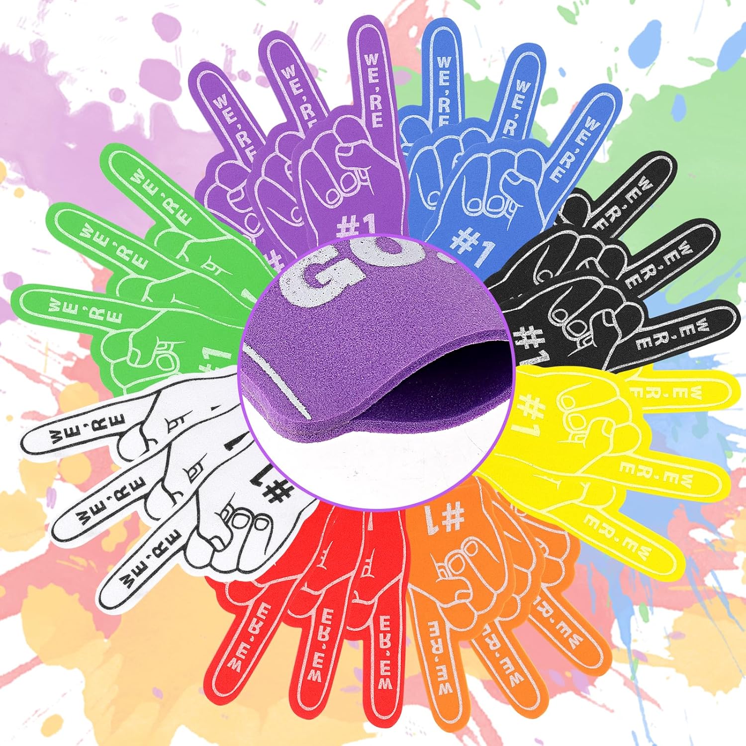 Aster 24 Pcs Mini Foam Fingers, Sport Fan Foam Finger, We're #1 Fan Foam Finger, Sports Themed Birthday Party Supplies Foam Hand Fingers Cheerleader Gifts for Sports Events(8 Colors)