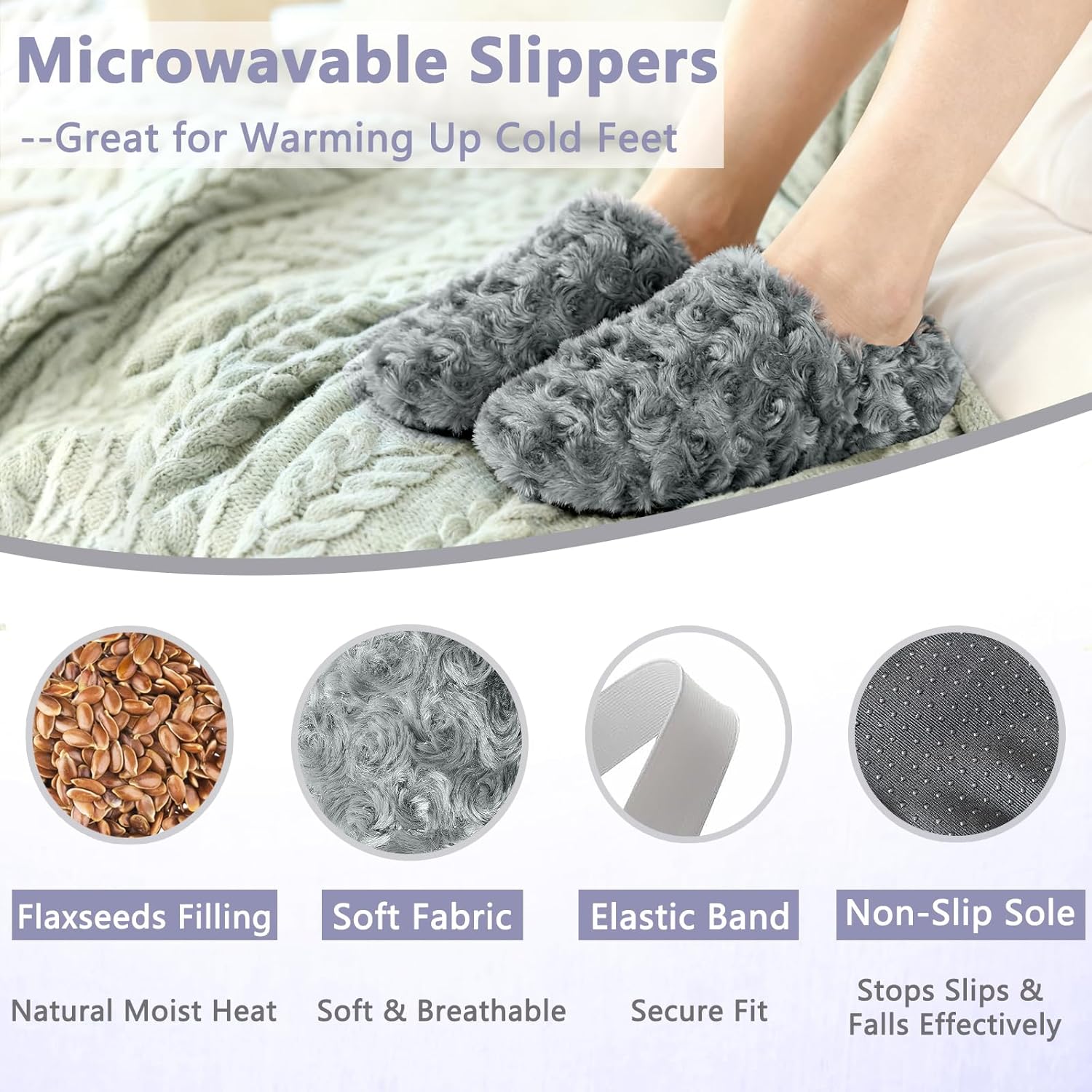 Microwavable Slippers for Men and Women, Microwave Heated Slippers for Cold Foot, Feet Warmers for Feet Soothing, Microwave Heating Pad for Foot, Heat Compress, Washable Cover, Grey, S