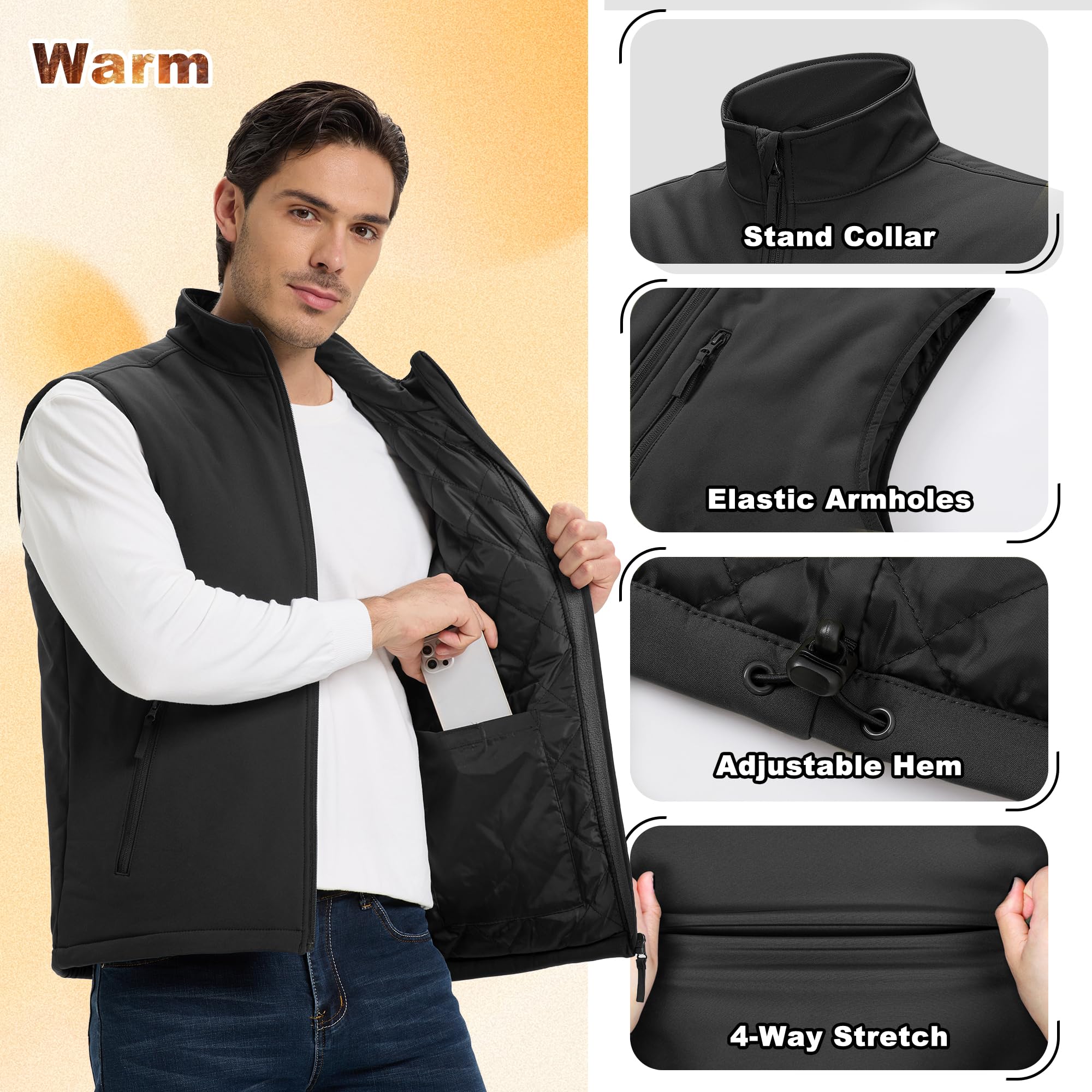 Outdoor Ventures Gilet softshell pour homme avec doublure rembourrée - Imperméable - Coupe-vent - Respirant - Sans manches - Pour le cyclisme, la course, la randonnée