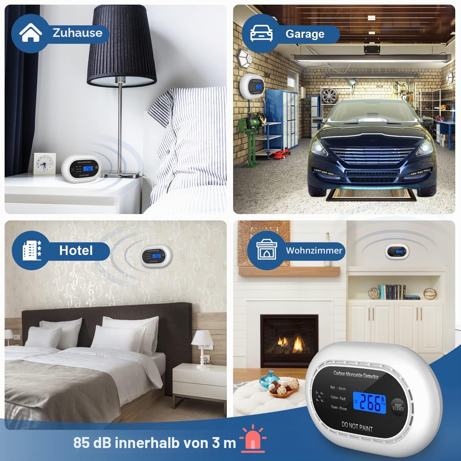 Kohlenmonoxid-Melder mit digitaler LCD-Anzeige, CE-zertifizierter CO-Alarm mit versiegelter 10-jähriger Batterie, unabhängiger hörbarer CO-Detektor für Zuhause, Schwarz, 1 Packung