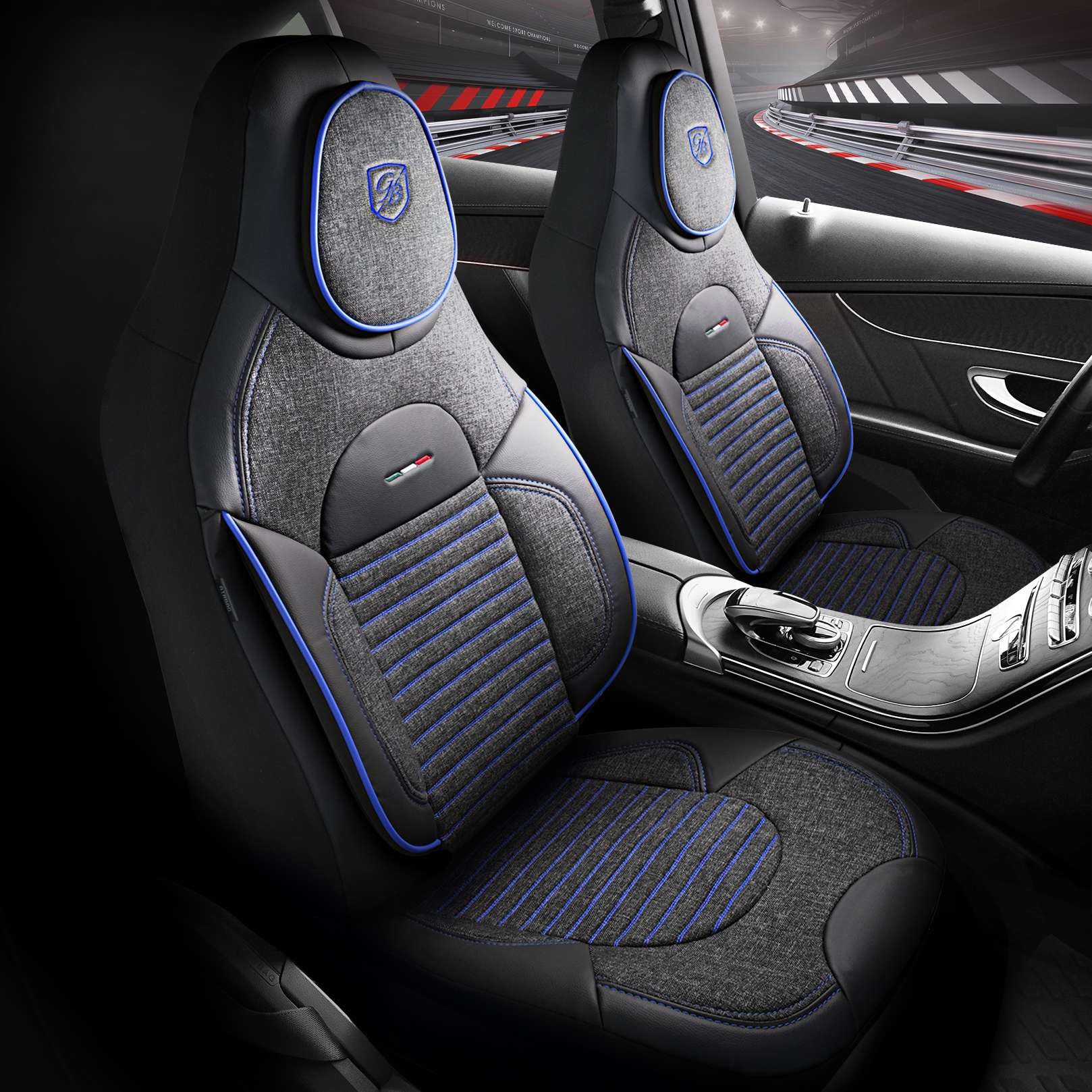 Coprisedili universali per auto e SUV – Coprisedili anteriori di alta qualità, in lino, colore grigio fumo-blu, compatibili con airbag, coprisedile auto, set di montaggio incluso