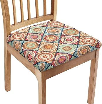 Boho Mandala Dining Room Chair Seat Covers with Ties, Stretch Soft Chair Covers Protectors for Home Party Bar, Chair Seat Cushion Slipcovers