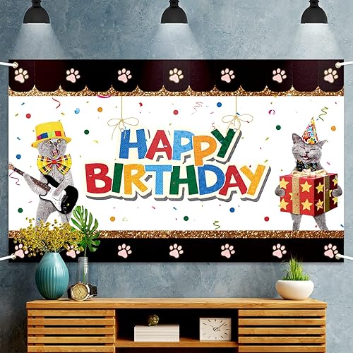 Miniatura 6 de Decoración de fiesta de cumpleaños para mascotas, pancarta grande con temática de gato para mascotas, perfecto para gatos y mascotas, divertido