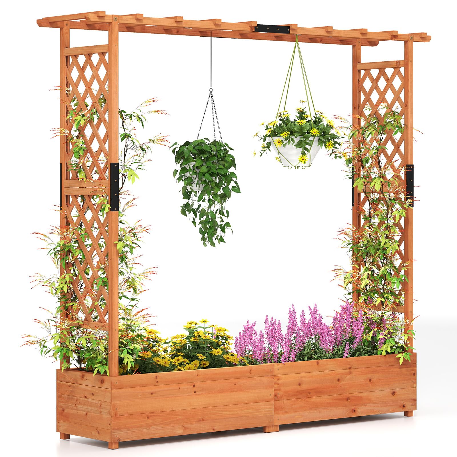 TANGZON Raised Garden Bed with Arch Trellis, Freestanding Ground Garden Planter Box, Outdoor Vertical Trough Planter Container for Vine Climbing Plant Flower Herb (Orange, 196 x 44 x 182 cm) โ image 1