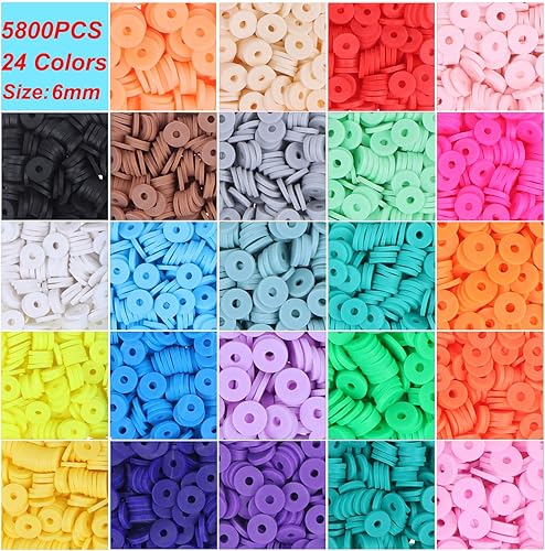 Miniatura 2 de selliner 5800 Clay Beads Bracelet Making Kit, Preppy Spacer Flat Beads for Jewelry Making,Polymer Heishi Beads with Elastic Strings Gifts for Teen