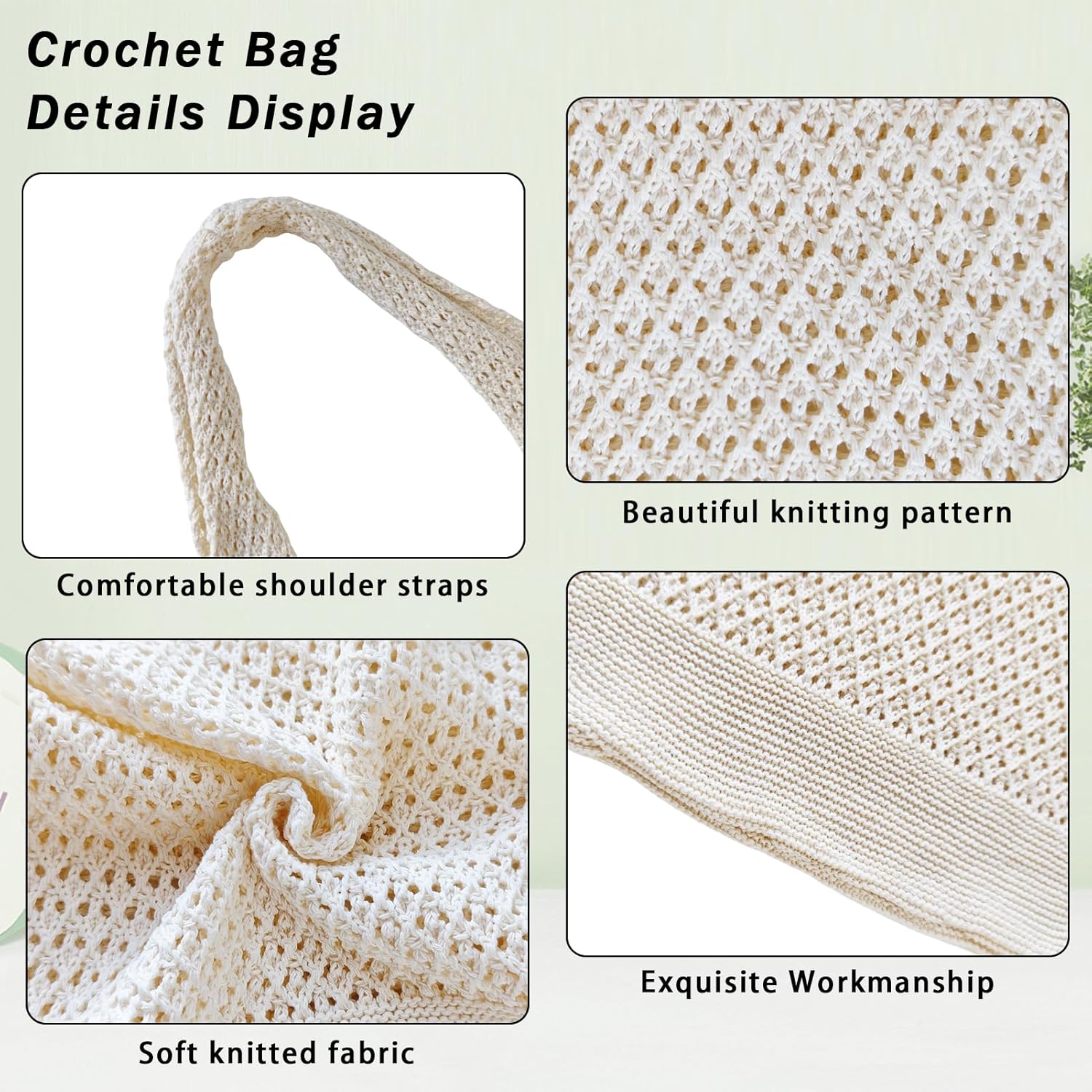 Crochet Tote Bag for Women, Cute Crochet Mesh Beach Bag Summer Beach Tote Bag Summer Vacation Aesthetic Boho Knit Bag for Women (Beige) - Image 5