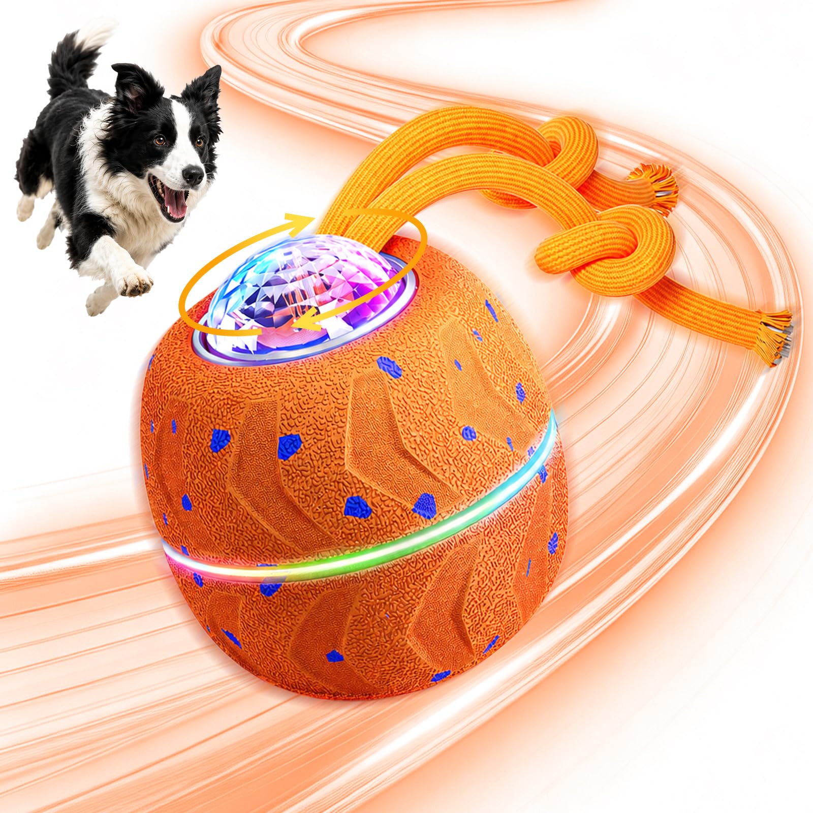 Palla Interattiva per Cani - Wicked Ball Rolly con Coda & Abbai, Palla Automobile Rotolante 3 Modalità, E-TPU, Ricaricabile USB-C, Luci RGB, per Cani di Taglia Media-Grande