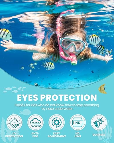 Miniatura 5 de OutdoorMaster Stingray - Gafas de natación para niños con cubierta para la nariz, máscara de buceo para niños, gafas de natación antivaho para niños