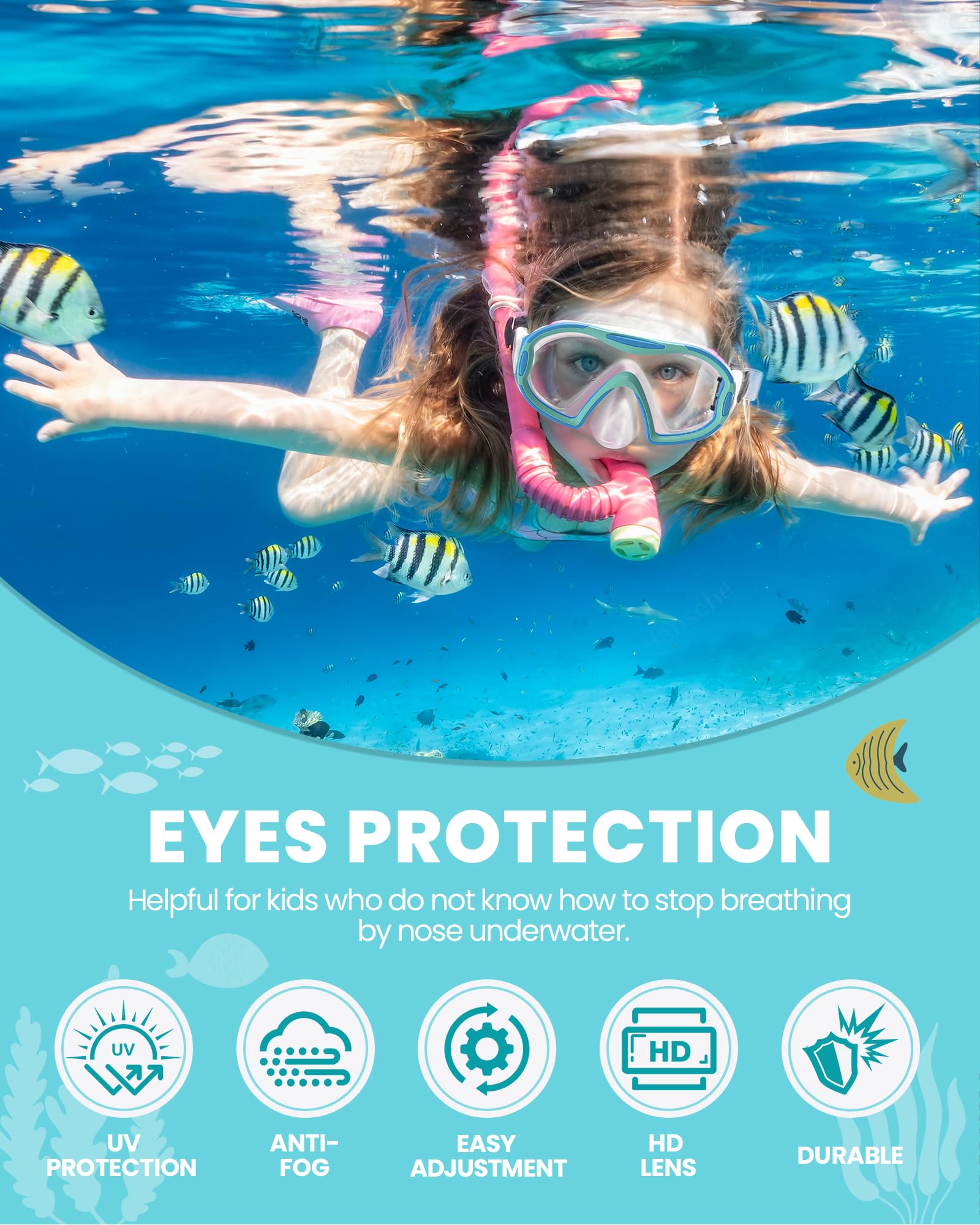 OutdoorMaster Stingray Kids Swim Goggles with Nose Cover, Swim Diving Mask for Kids, Anti-Fog Swimming Goggles for Boys and Girls, Age 5-12, Blue