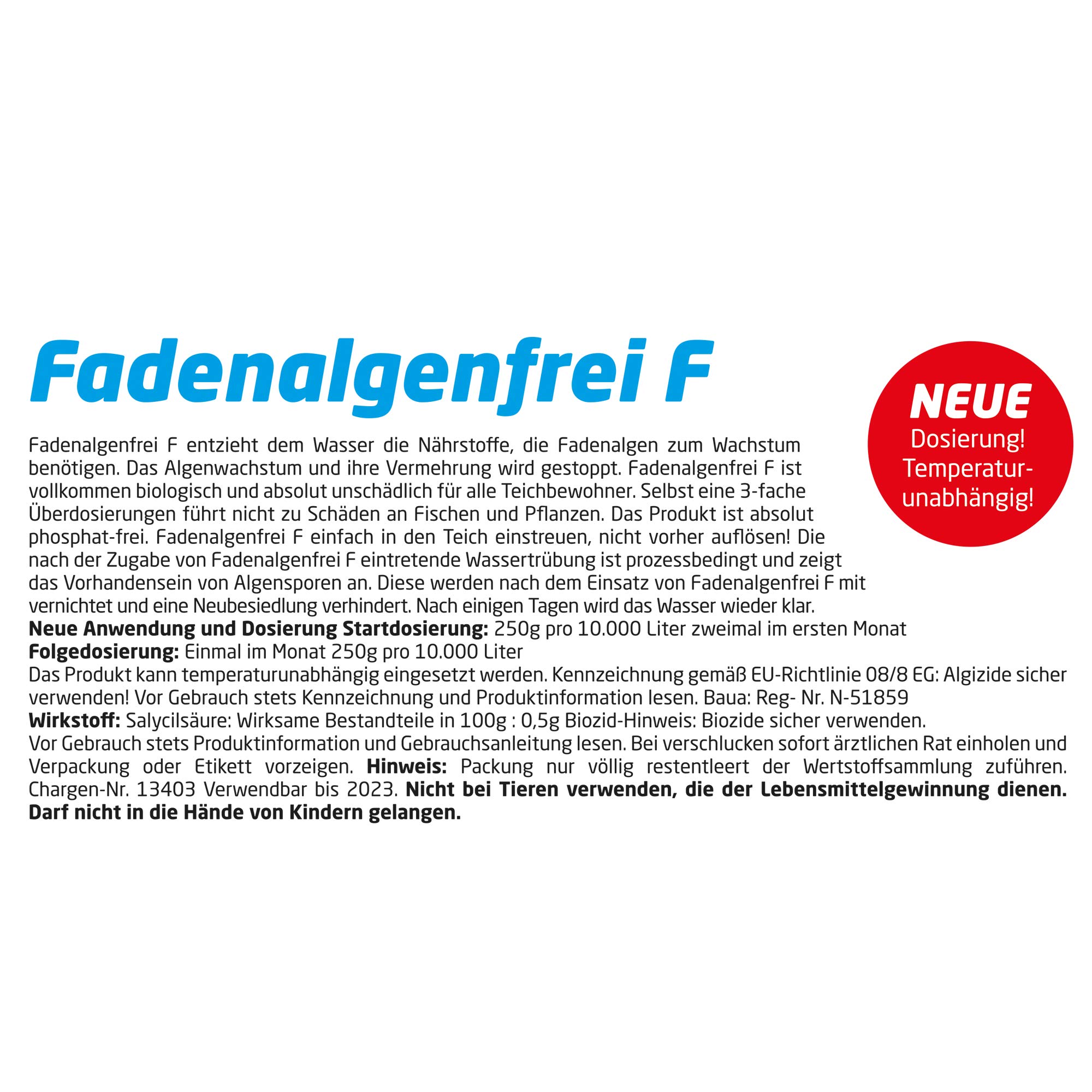 Fadenalgenfrei F • Fadenalgenvernichter 2,5kg • Ganzjähriger Algenvernichter für Teich • Phosphatfreier Fadenalgenvernichter Teich