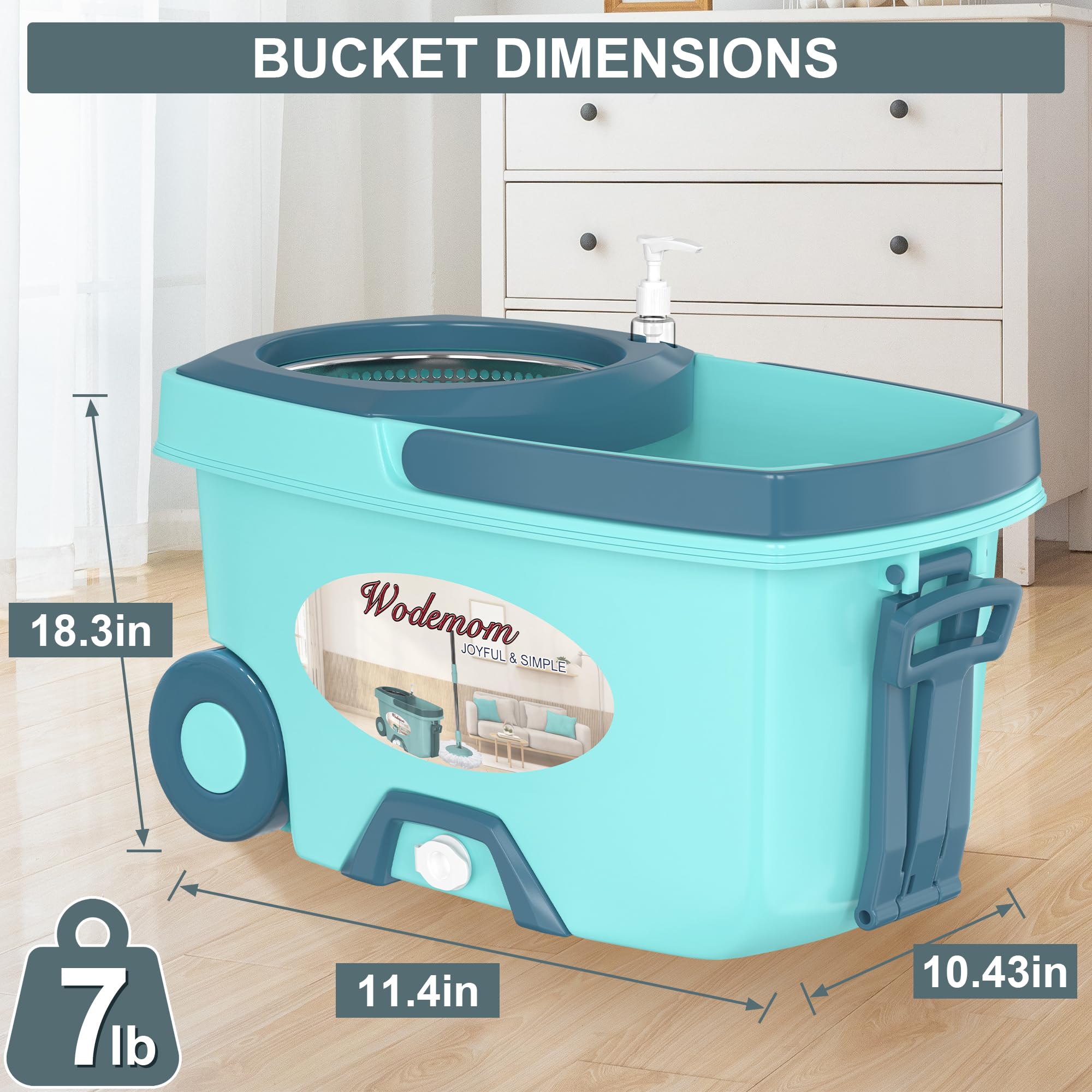 Mopa y cubo con juego de escurridor, sistema de fregona giratoria y cubo, fregonas para limpieza de suelos, herramientas de suministros para el hogar con 6 recambios de repuesto, mango extendido de 61