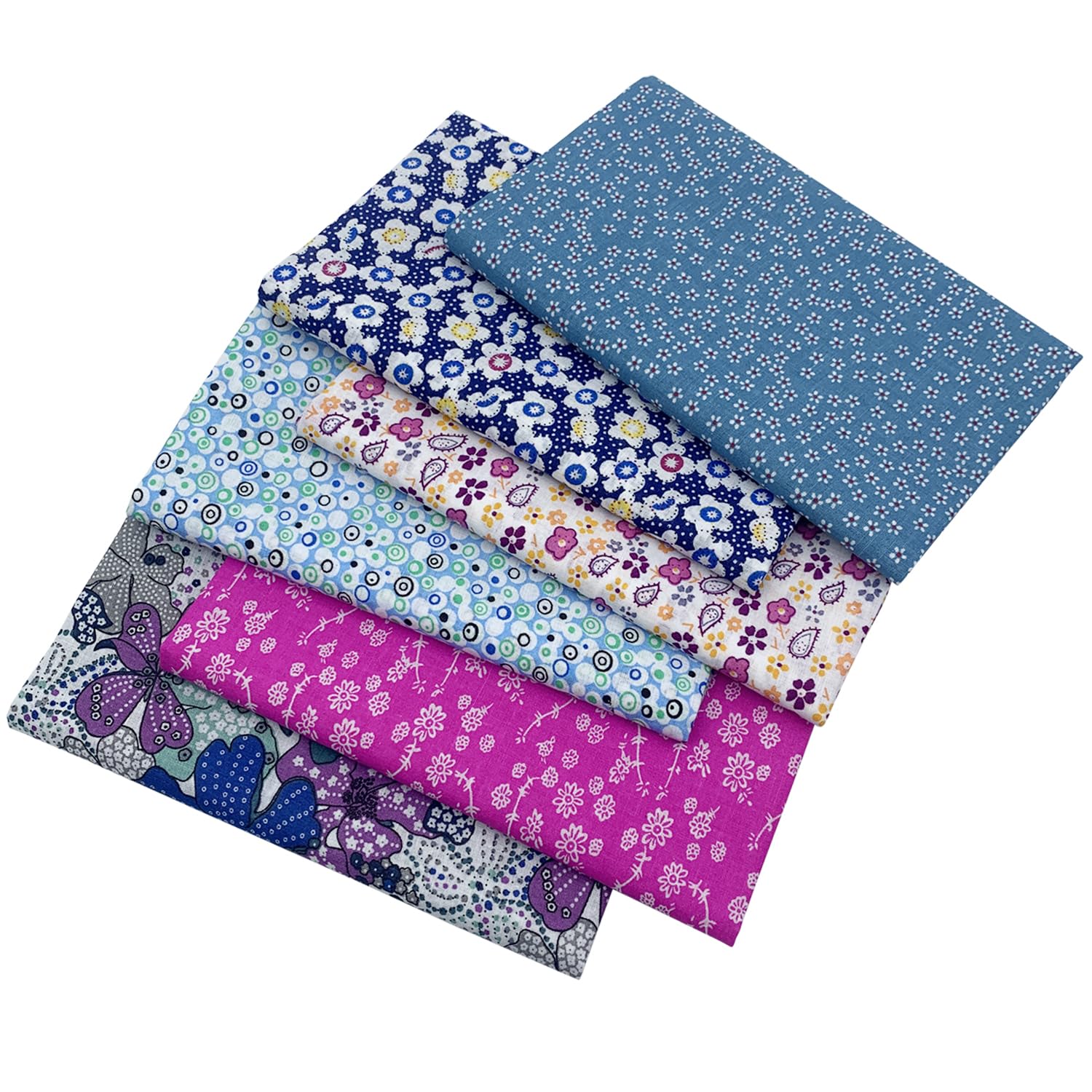 Katoenen stof, 7 stuks, patchworkstof, vierkant, voor doe-het-zelf, patchwork, knutselen, handwerk, naaien, kleding, quilten, scrapbooking (25 x 25 cm