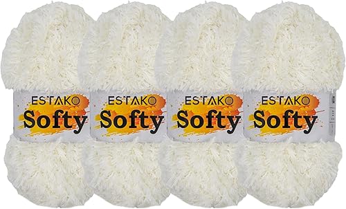 Estako Softy (paquete de 4 madejas) 100% poliéster, esponjoso, suave, grueso, voluminoso, peso #5 para ganchillo y tejer (4 x 3.52 onzas) (4 x 98
