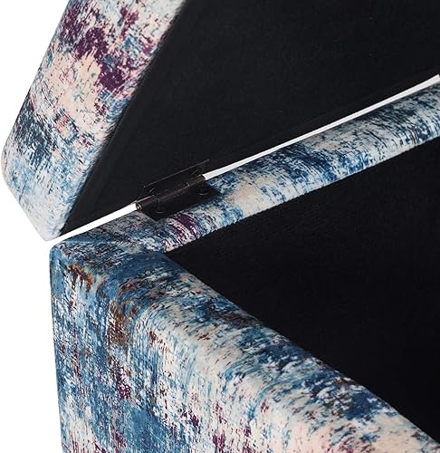 Miniatura 110 de Adeco Taburete de almacenamiento con diseño de escritura de tela, tapa con bisagras, patas de madera maciza, otomanas de 18 pulgadas de altura y 3D