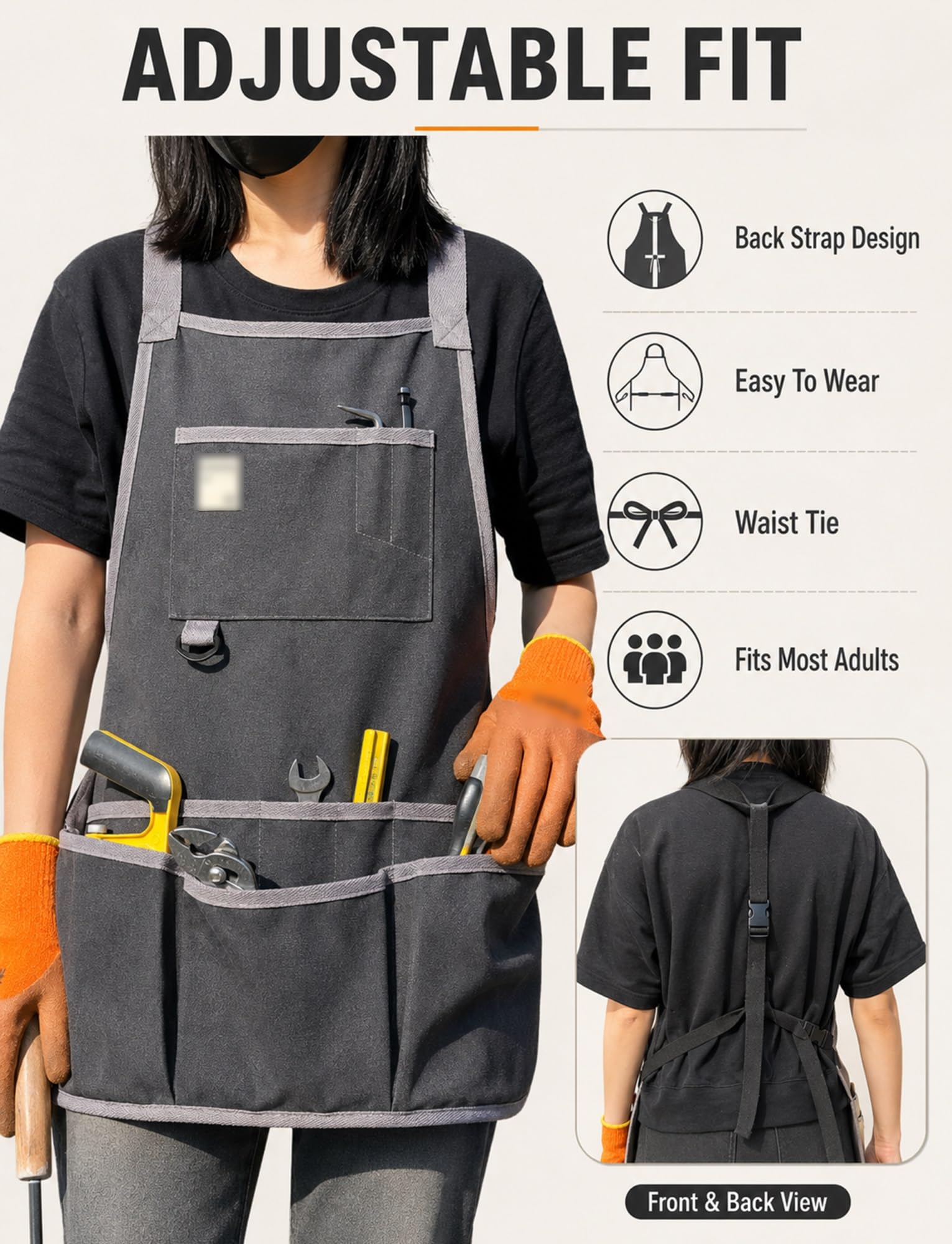 Générique Tablier de bricolage réglable avec doubles poches pour atelier