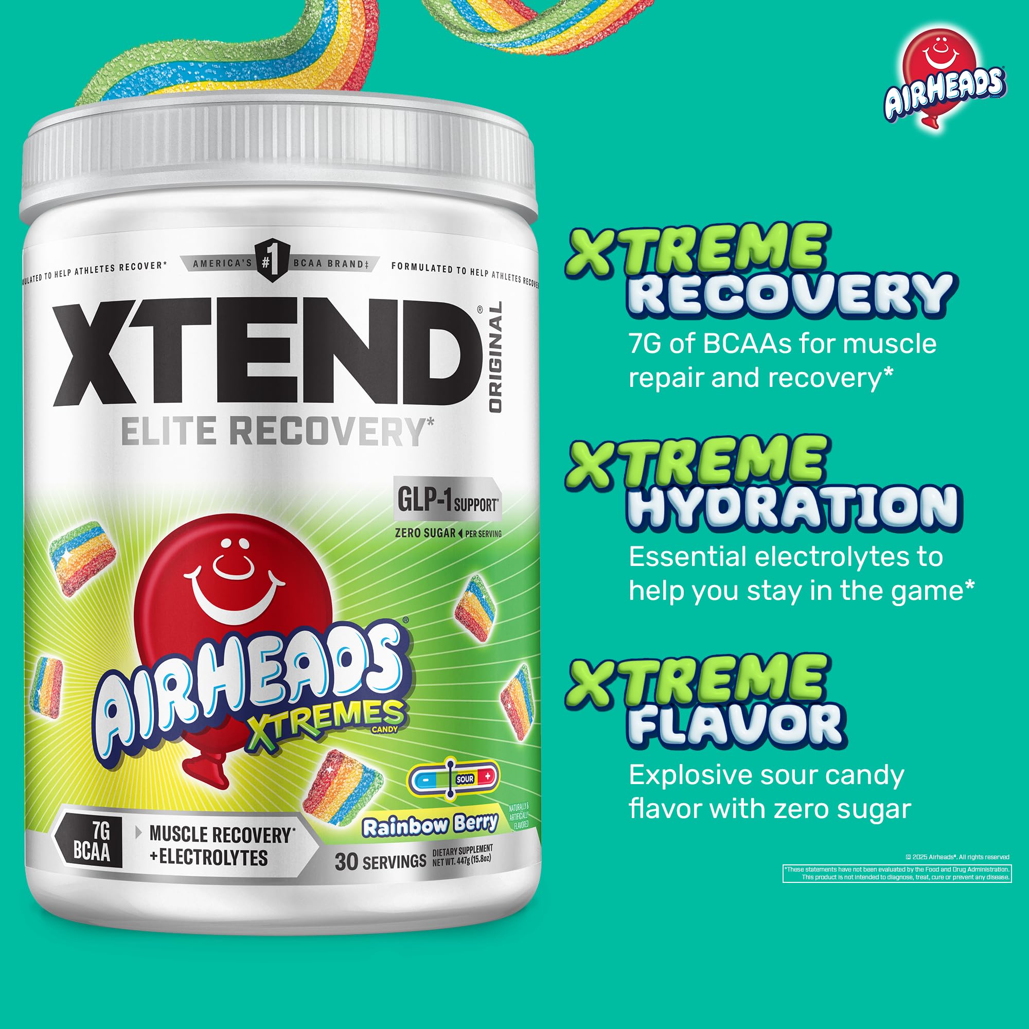 Xtend Original BCAA Powder, Zero Sugar, Air Heads Rainbow Berry, 30 Serv — Amazon image 3