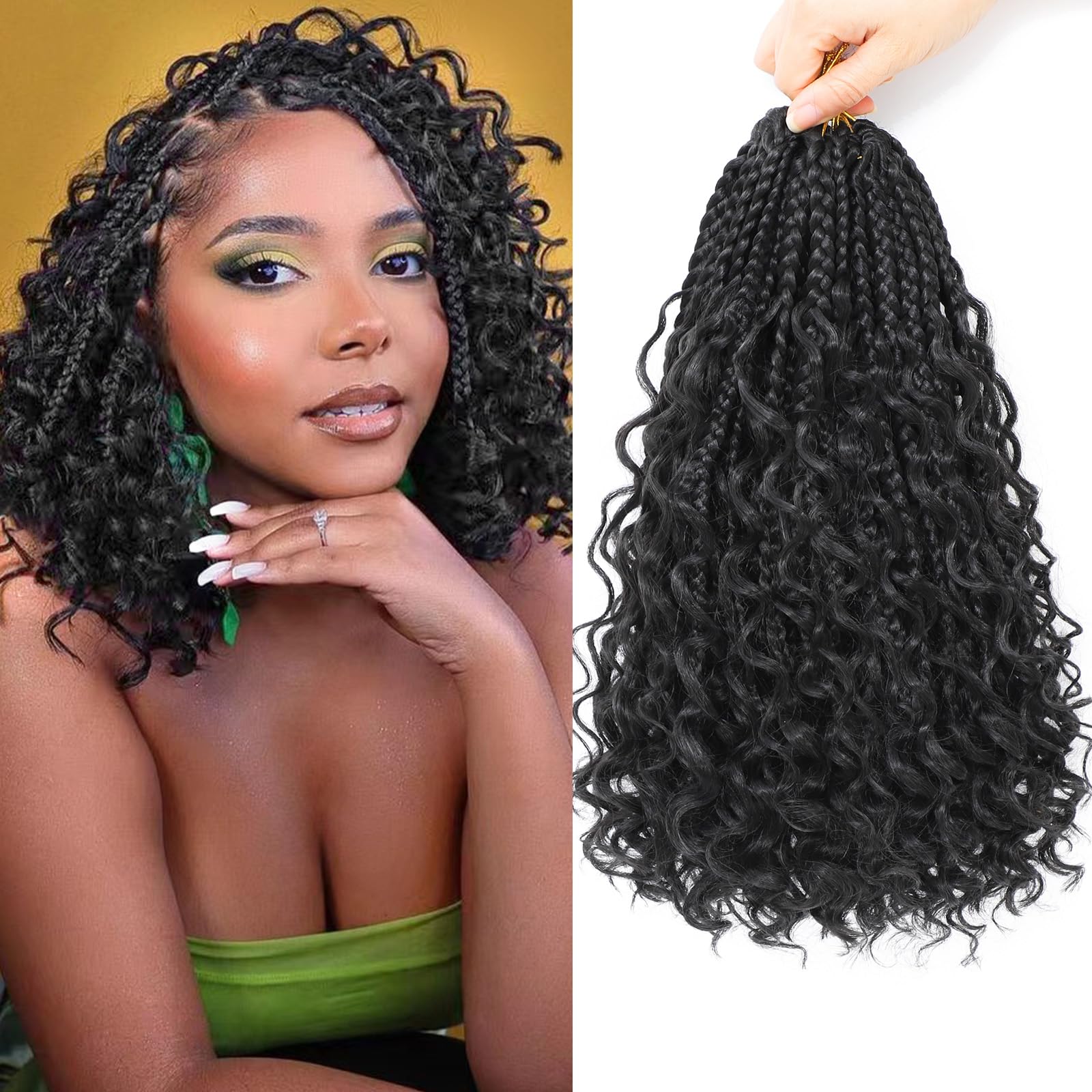 Goddess Box Braids Crochet Hair For Women-10 Inch 8 pack Pre Looped Boho Crochet Braids Short Prelooped Bohemian Boho Box Braids Crochet Hair With