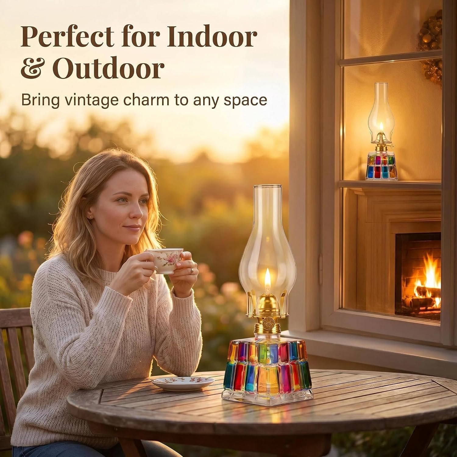 Colorful Glass Oil Lamp | Tabletop Kerosene Lamp with 345ml 11inch