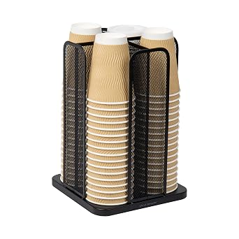 Mind Reader Network Collection 4-Compartment Cup and Lid Dispenser Countertop Organizer Metal Mesh 8 L x 8 W x 11.5 H Black