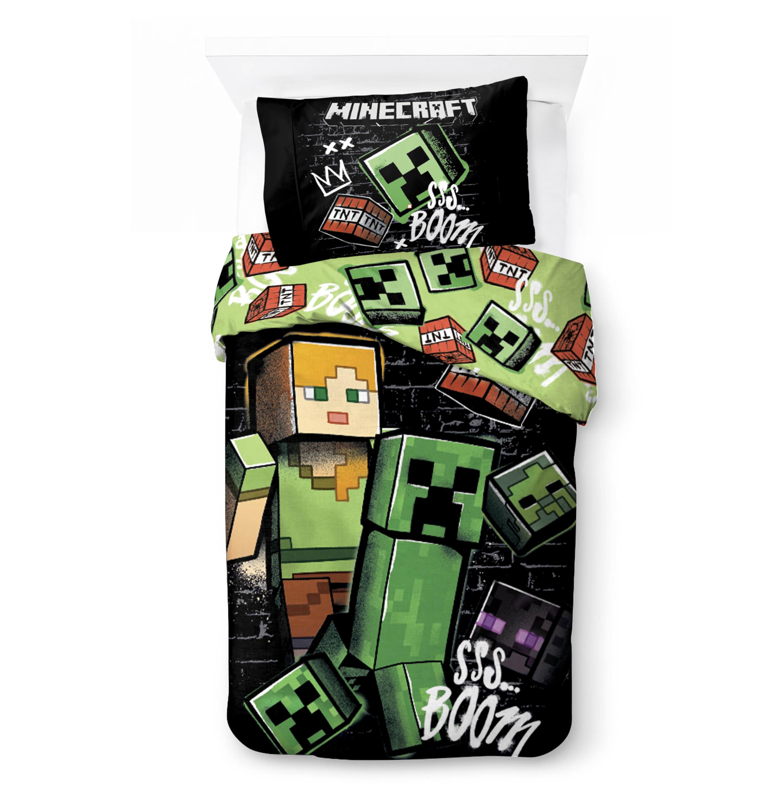 Linge de lit Minecraft réversible 100% coton housse couette 140x200 taie 50x70