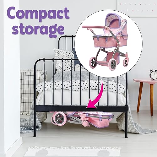 Miniatura 6 de Cochecito convertible de muñeca de bebé para niños, asa ajustable, plegable, con toldo y cesta de almacenamiento, resistente, calidad premium, color