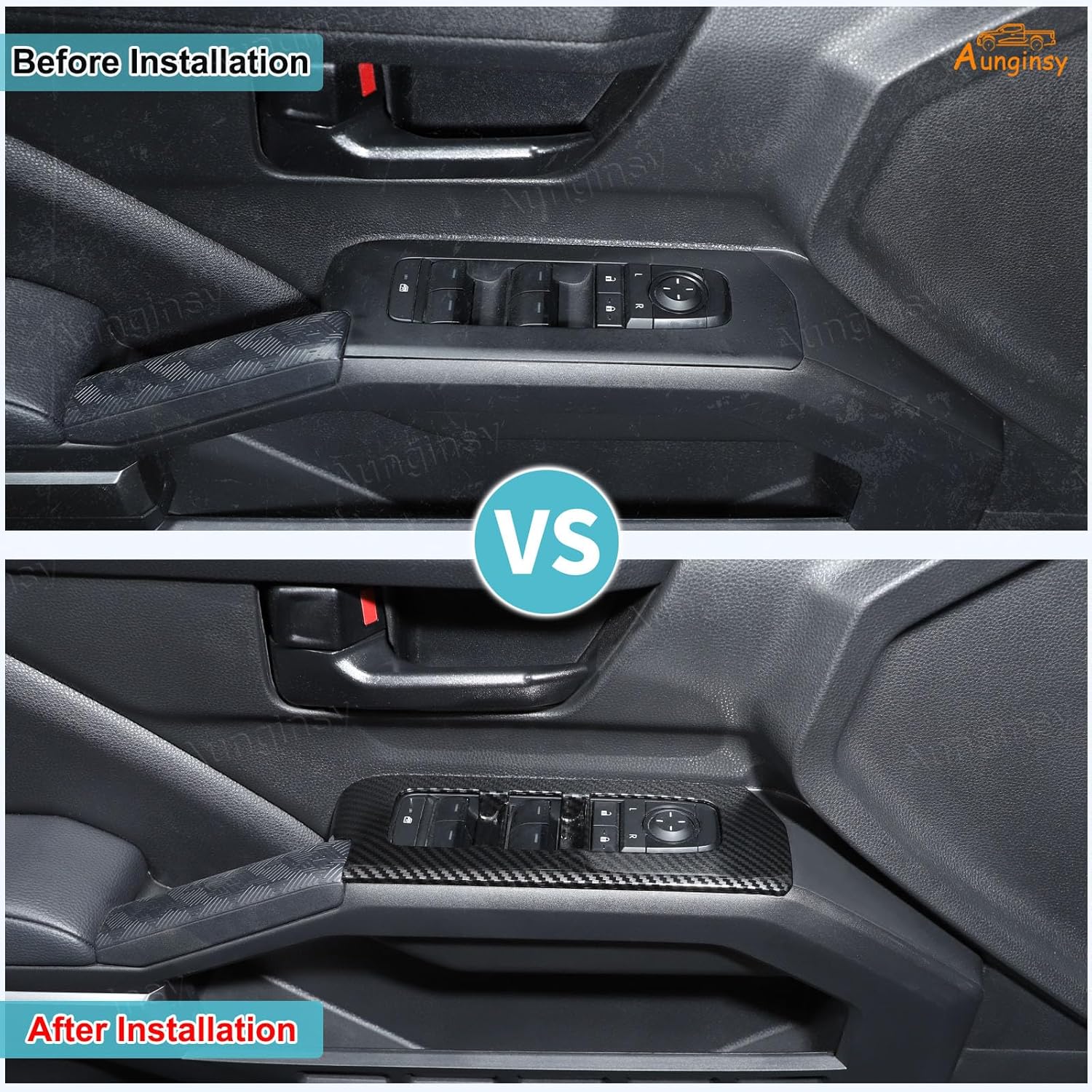 Aunginsy Door Window Glass Lift Button Panel Trim Cover Compatible with Toyota Tacoma 2024 2025 2026, Front & Rear Door Armrest Window Control Switch Decorative Frame Sticker ABS Interior Accessories