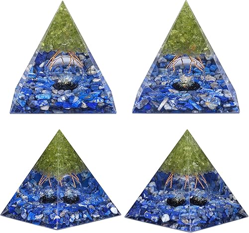 Miniatura 3 de Rockcloud Árbol de la vida pirámide de orgón piedra de cristal con esfera de vidrio para decoración de oficina en casa, generador de energía para