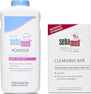 Sebamed Baby Powder, 200g & SebaMed Cleansing Bar Soap-Free for Normal to Oily Skin, 100gm