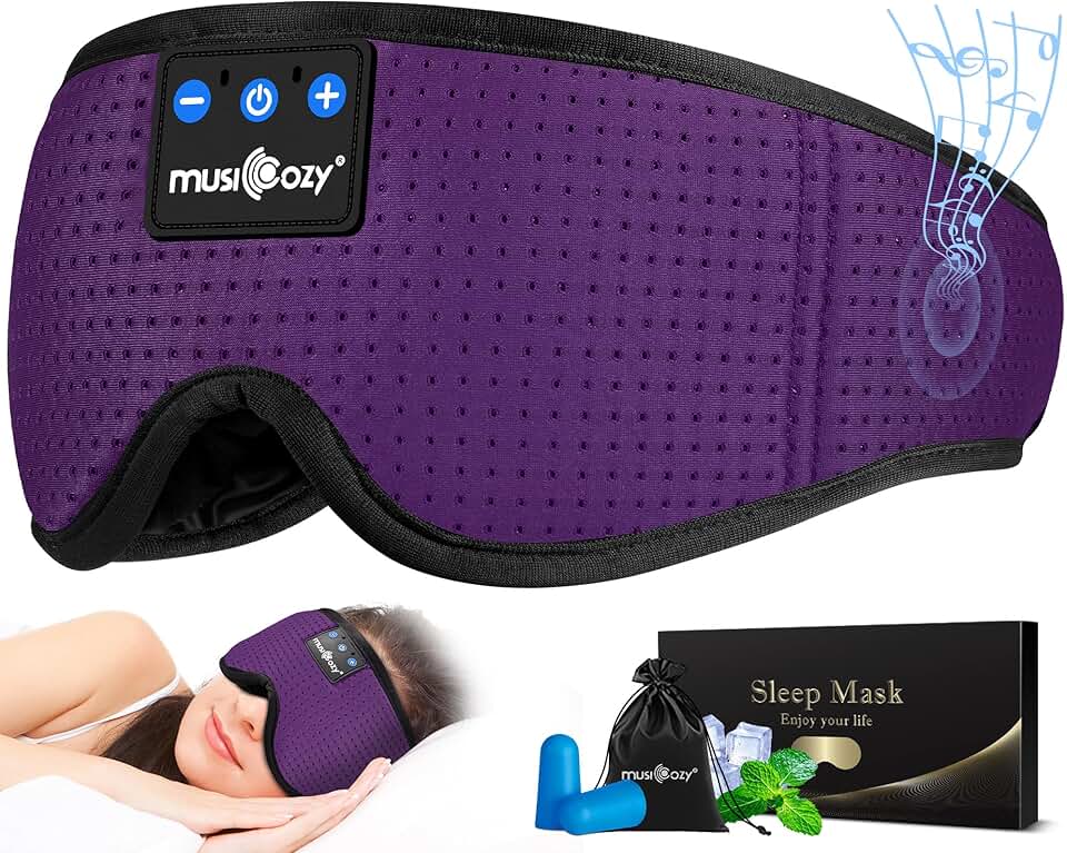 MUSICOZY Sleep Headphones Masks, Bluetooth Sleep Eye Mask for Sleeping for Side Sleepers, Sleeping Masks Headphones Wireless Music