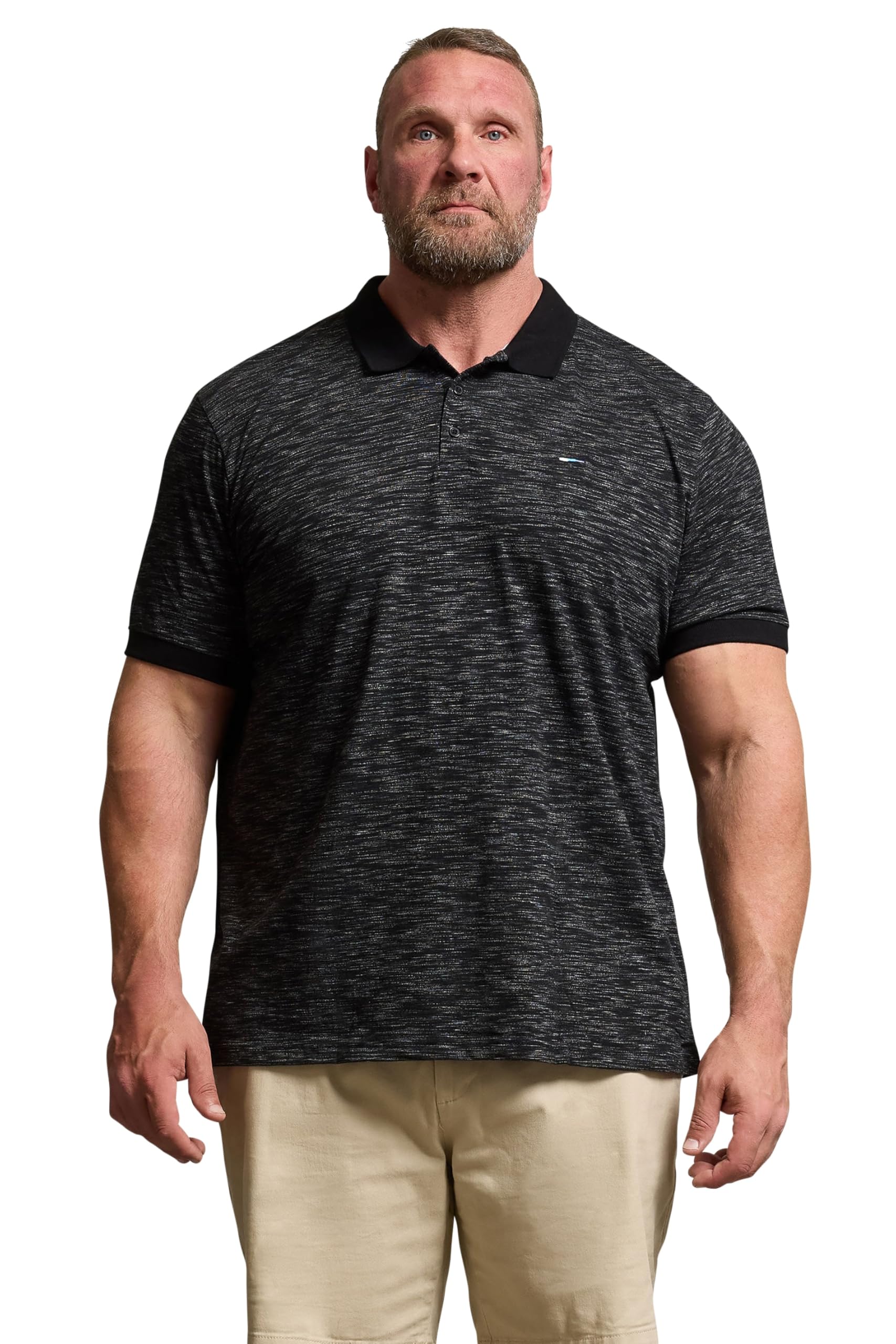Badrhino Men's Black Big & Tall Slub Polo Shirt - Plus Size Curve