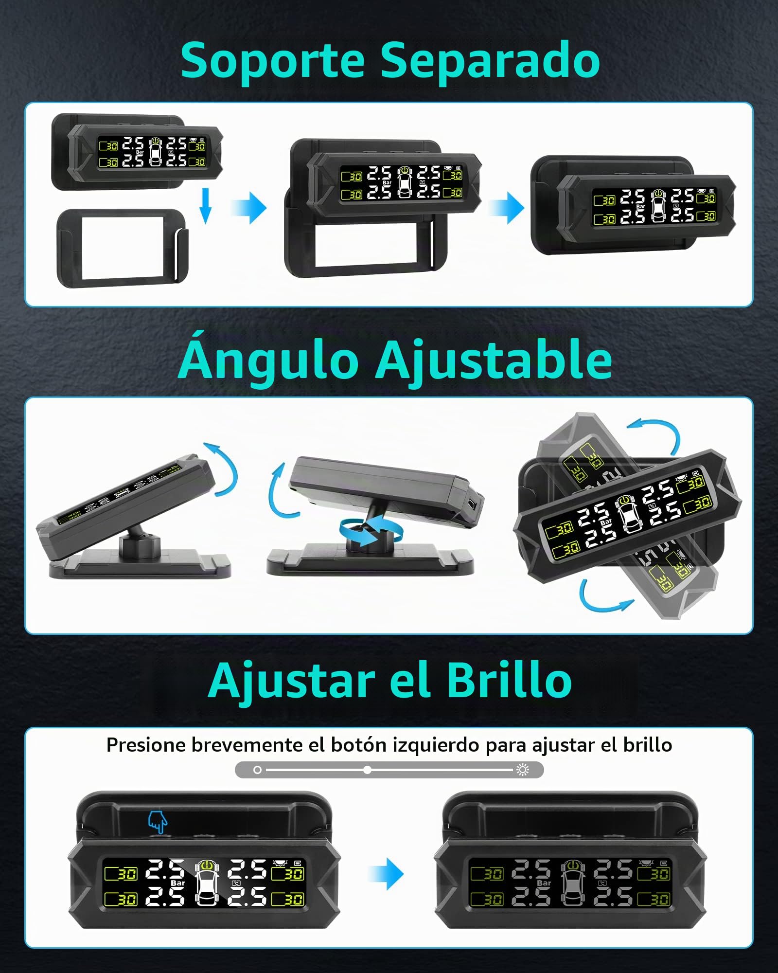 【Versión mejorada】TPMS Sistema de Control de Presión de los Neumáticos TPMS de 14-87 Psi Inalámbrico ángulo Ajustable con 4 Sensores Sistema de Control de Presión de los Neumáticos Automático