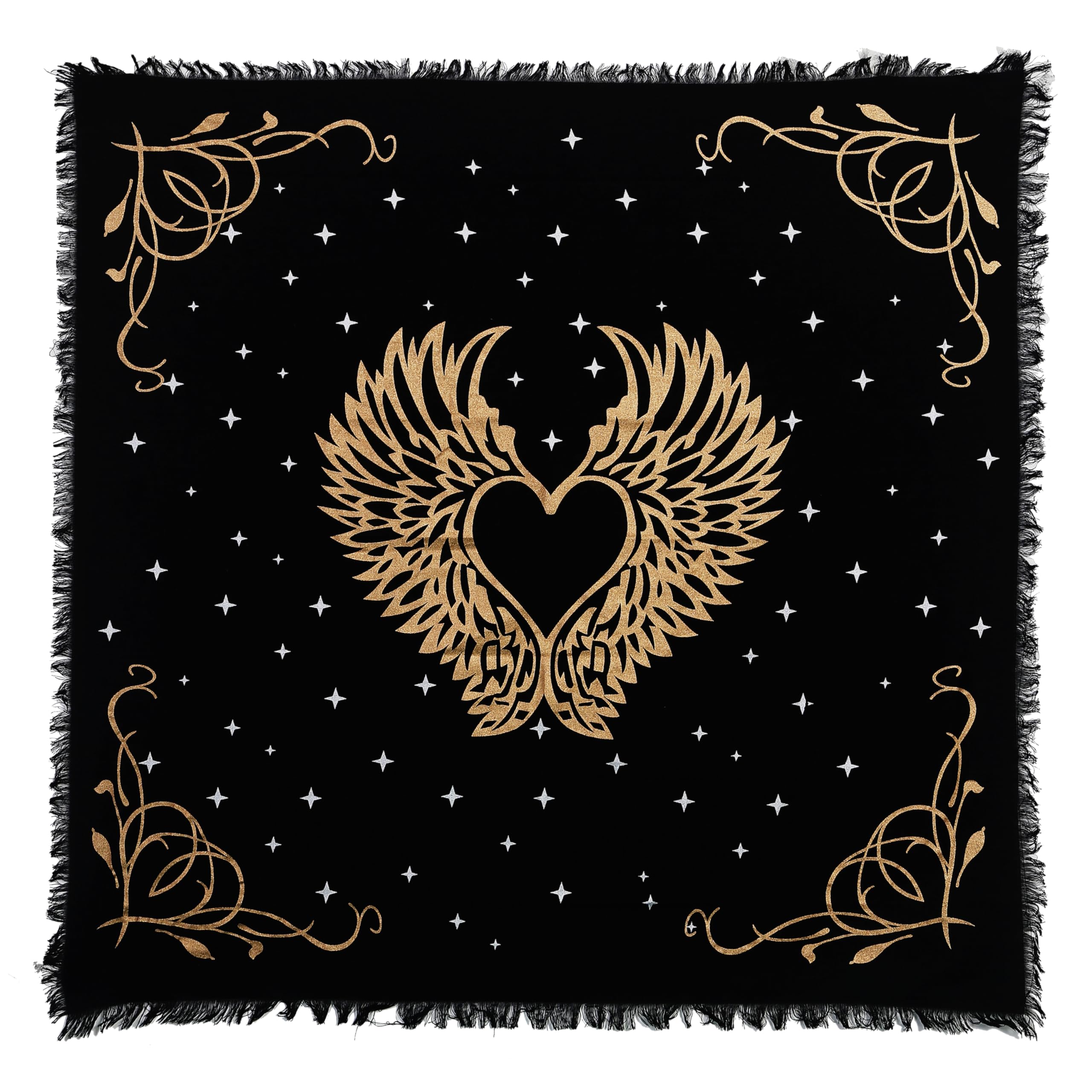 Indian Consigners Altar Cloth with Angel Wings - Witchcraft Alter Tarot Spread Top - Wiccan Square Spiritual 36 by 36 Sacred Cloth (Angel Wings Gold Silver)