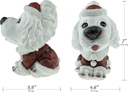 Miniatura 2 de Clever Creations Figura decorativa de resina de Navidad, decoración festiva del hogar para mesas y estantes, cachorro blanco