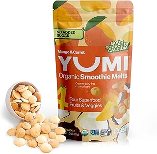 Yumi Smoothie Melts - Toddler & Kids Snacks, Gluten-Free, No Added Sugar. Organic Plant Based Like Bites - 4 Real Fruits & Vegetables Puree Melties, School Safe (Mango & Carrot)