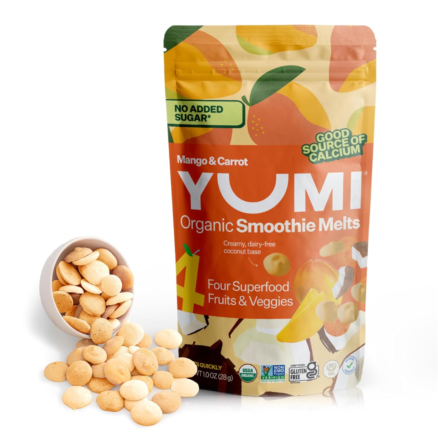 Yumi Smoothie Melts - Toddler, Kids & Baby Snacks, Gluten-Free, No Added Sugar. Organic Plant Based Like Bites - 4 Real Fruits & Vegetables Puree Melties, School Safe, Strawberry & Kale (6 ct.)