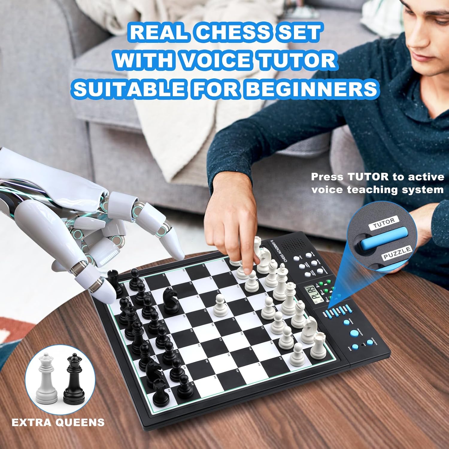LC2B Advanced Electronic Chess Set with ELO 2200+ Engine & Talking AI Tutor, Comfortable Size Electronic Chess Board Perfect for Chess Lovers, Smart Computer Chess Game Set with Strong Magnet(Black)