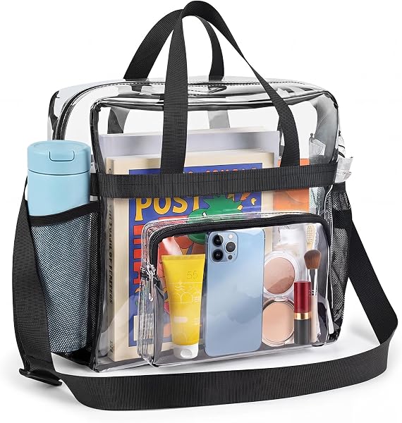 Durchsichtige Tasche Transparente Tasche Durchsichtig Transparente Tragetasche PVC Clear Bag für Bibliothek, Fitnessstudio (31x30x15cm) - 1