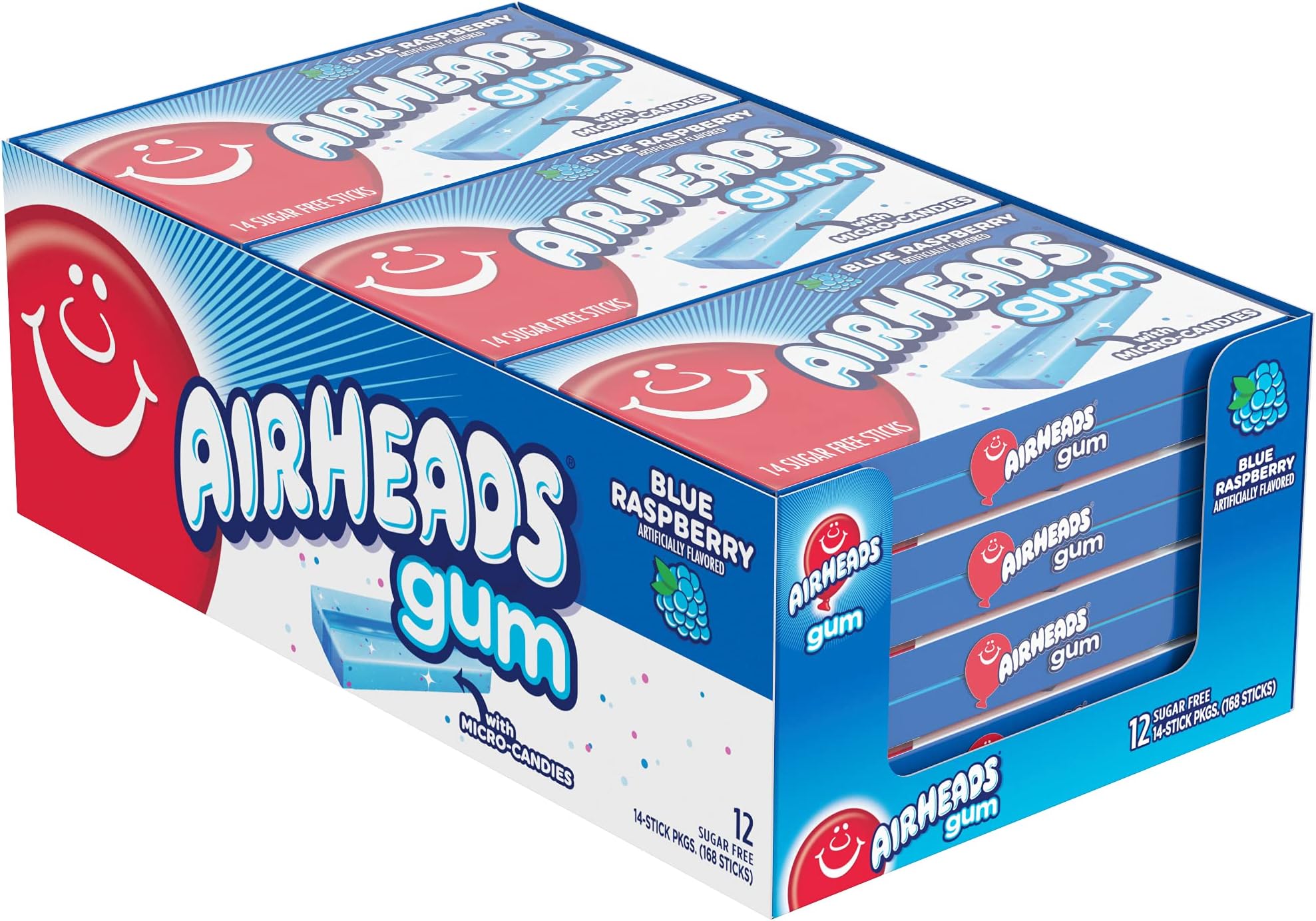 Blue Raspberry Flavoured Sugar Free Chewing Gum 14 Sticks with Micro Candies 39 g