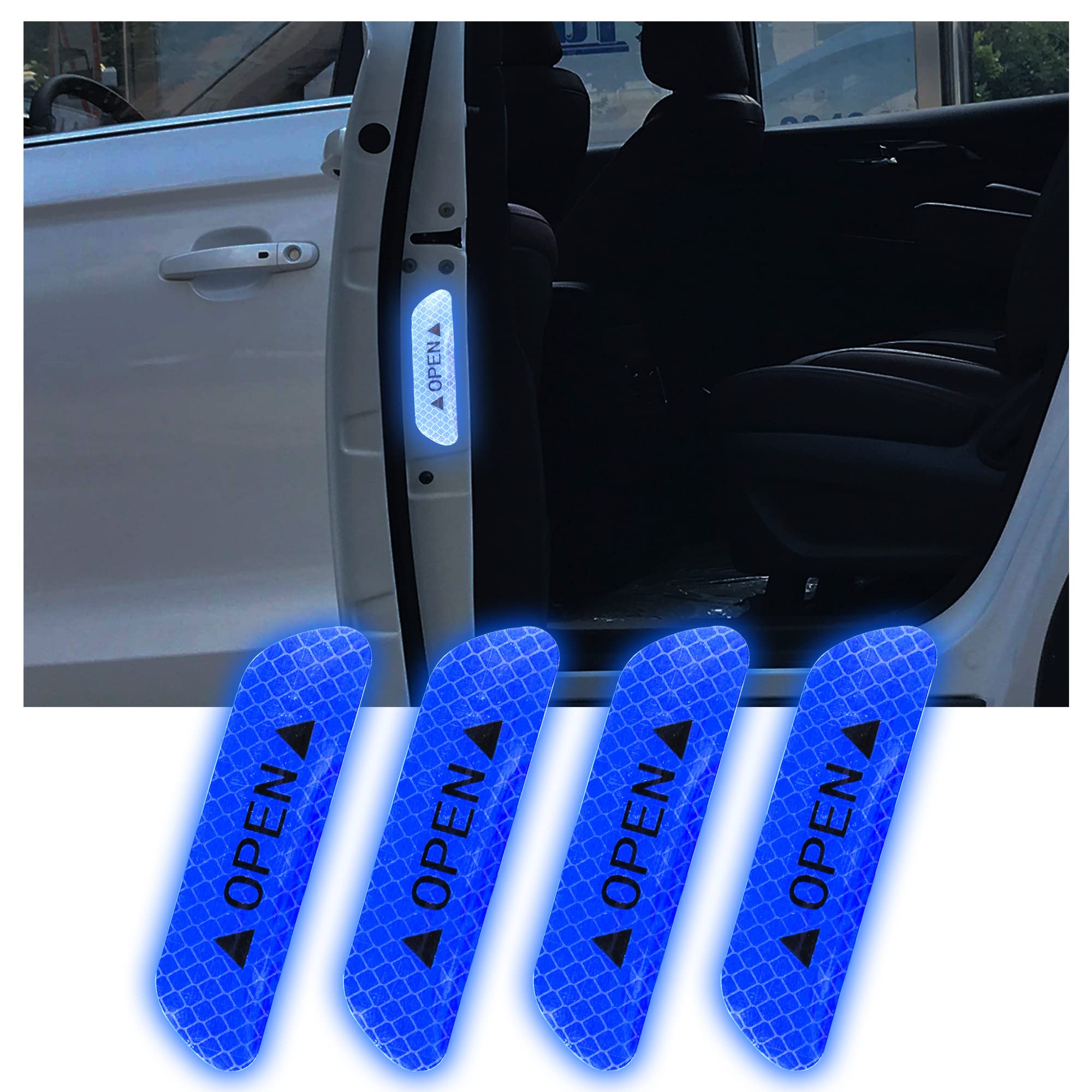Kelenate® (Blue) Door Reflective Reminder Stickers,Car Open Reflective Warning Stickers,Night Visibility Anti-Collision Protective,Auto Decoration Accessories Compatible with G-LC