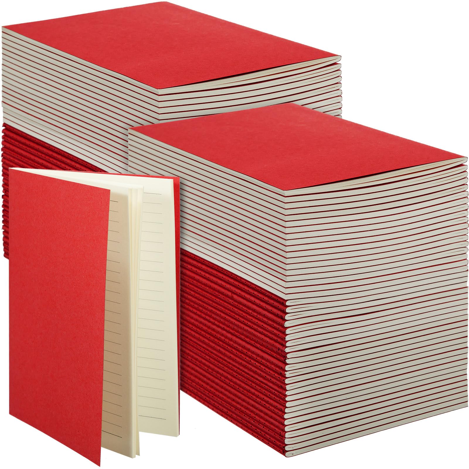 Sepamoon 150 Pack Kraft Notebook Journals 5.82 Inch x 4.13 Inch A6 Journal Softcover Notebooks Bulk for Kids Student Writing Sketch Travel Office Notepad with 48 Pages 24 Sheets, Lined (Red)