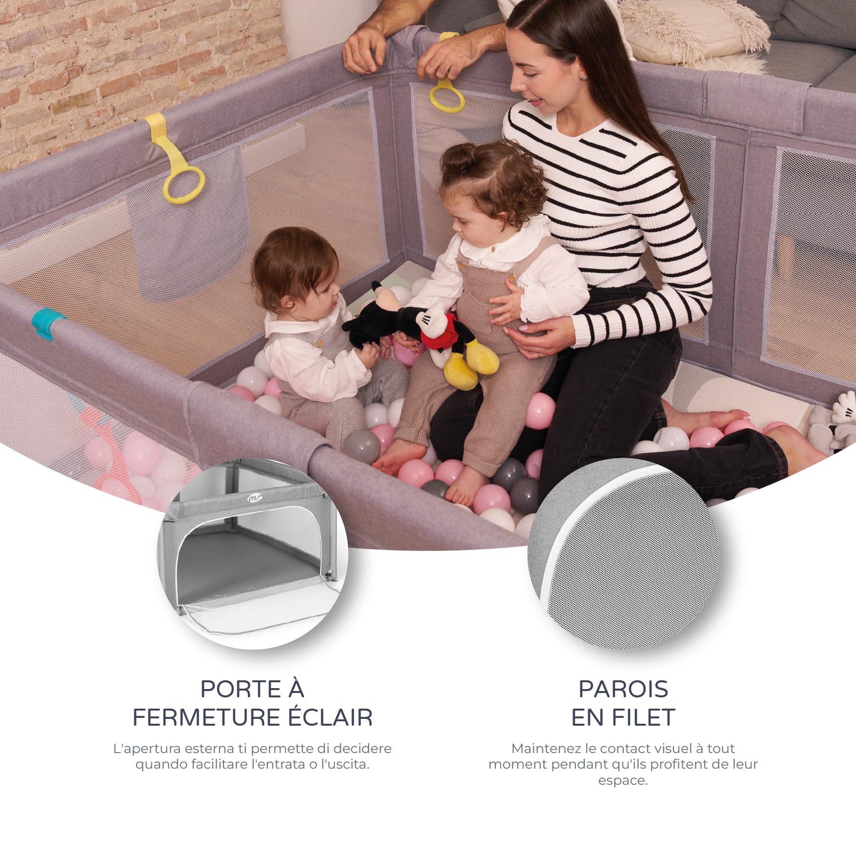 MS BabyWrld - PARC DE JEUX OXFORD - XXL - 200x180 - Parc pour bébé pliable | Aire de jeux pour bébé | Sécurisé | Avec ouvertures zippées et fenêtres en filet | Sac de transport