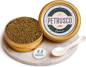 PETRUSCO Royal Ossetra - Delicious and Premium Black Caviar - Gourmet Seafood in a 8.8 oz Metal Tin, Ossetra Caviar Sourced From Sturgeon Fish, Fine Dining Staple