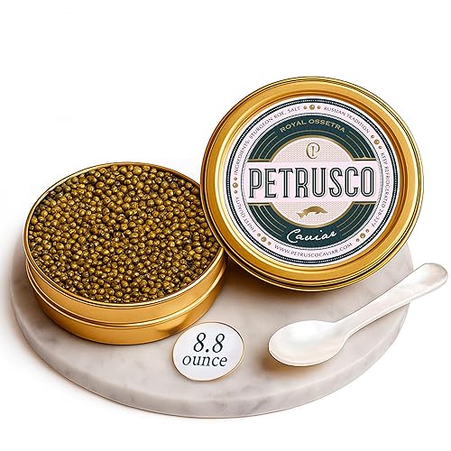 Vista 12 de PETRUSCO Royal Ossetra - Caviar negro delicioso y premium Mariscos gourmet en una lata de metal de 1.76 oz (1.7 onzas), caviar Ossetra procedente
