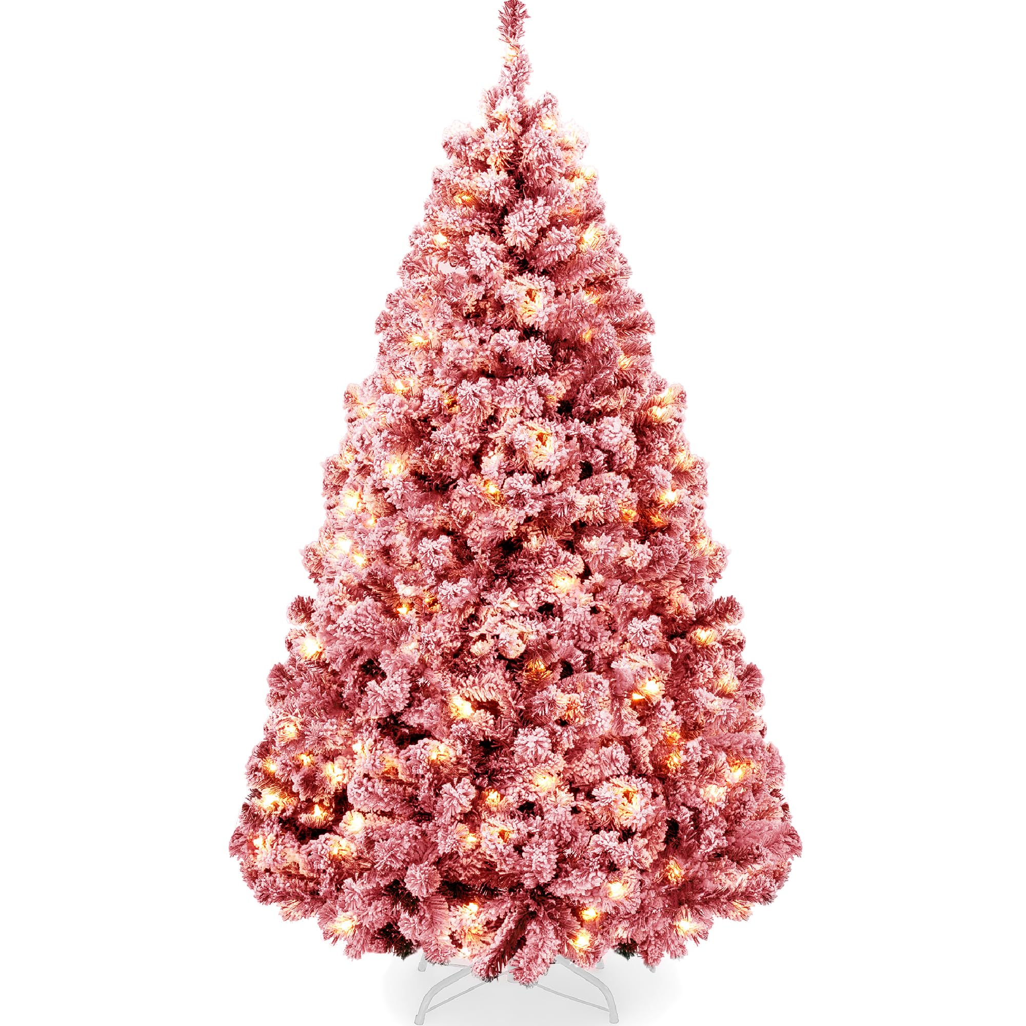 Best Choice Products Pre-Lit Red Christmas Tree, 9ft Artificial Flocked Full Fir Tree, Holiday Decoration w/ 900 Lights, 2,094 Branch Tips