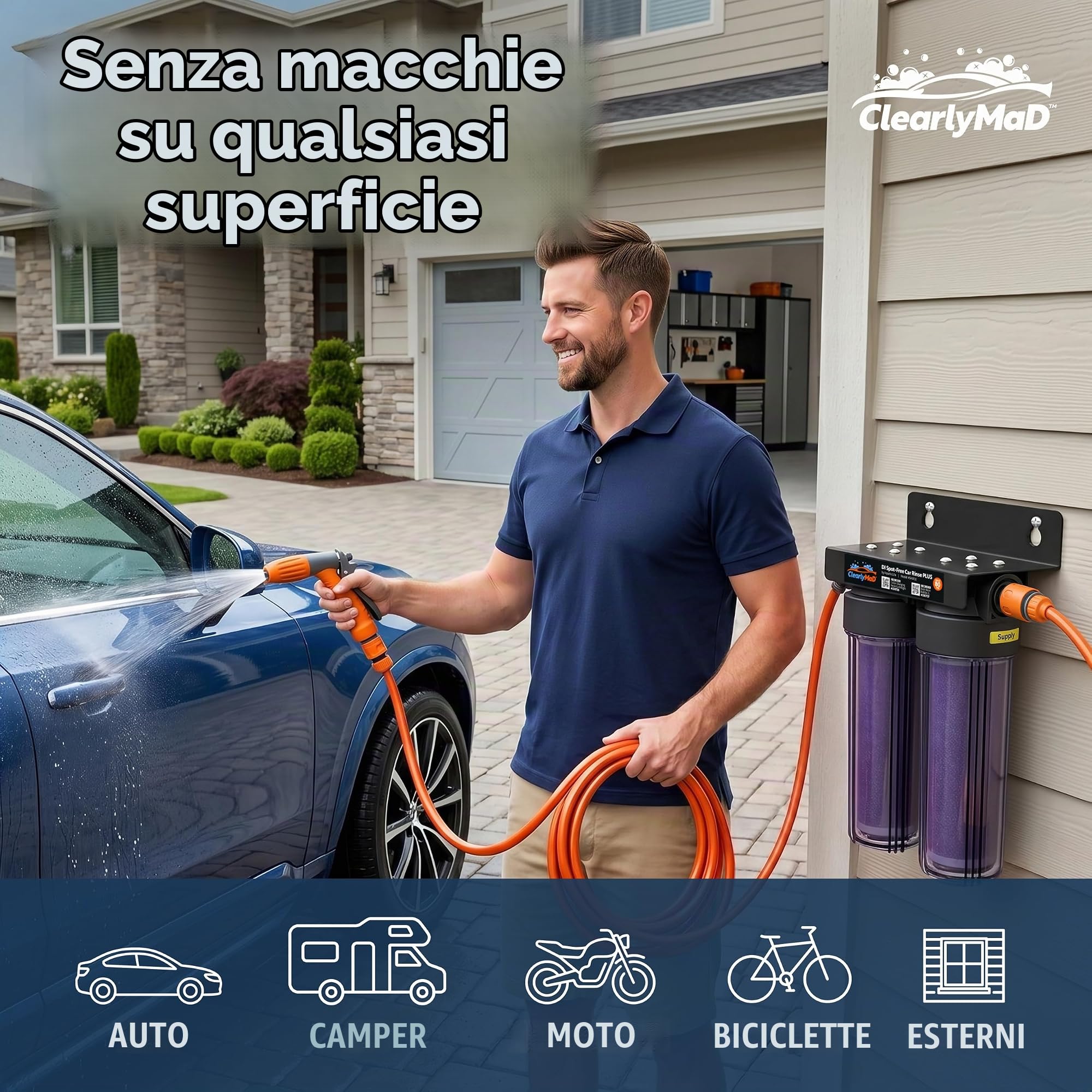 unità di Sistema di risciacquo dell'autolavaggio Senza Macchie deionizzata, deionizzatore d'Acqua Senza Macchie per Lavaggio Auto, Camper e Moto, Senza Tubo Flessibile