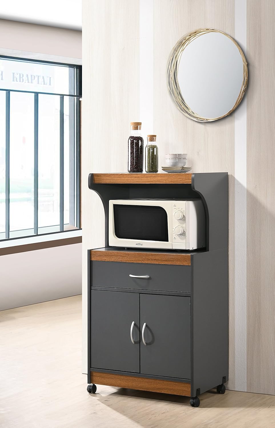 Hodedah Microwave Kitchen Cart, White - Kitchen Islands & Carts